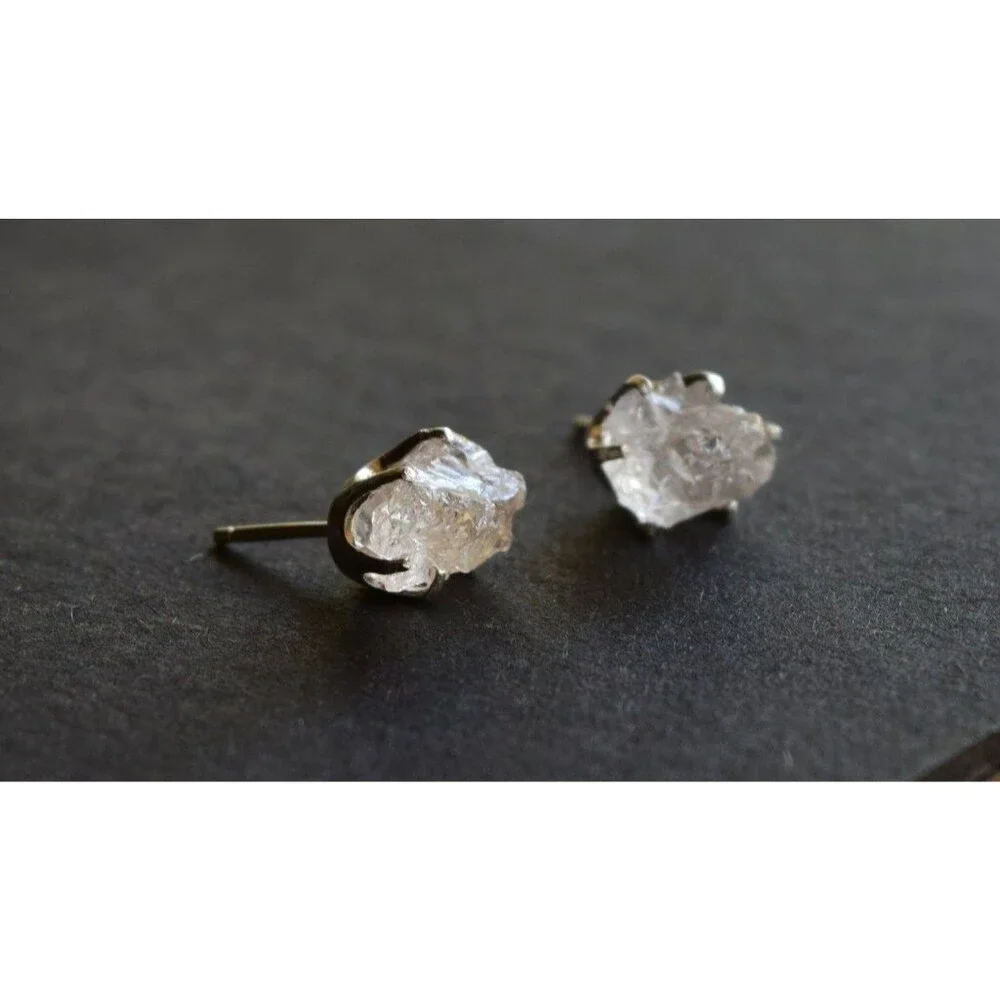 Lake County diamond earrings, 925 sterling silver, raw gemstones